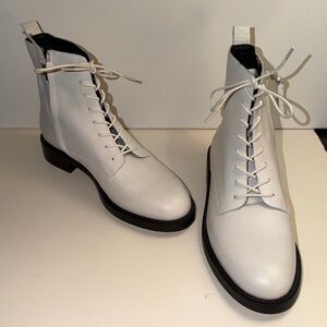 Sam Edelman Nina White Combat Leather Lace Up Ankle Boots Size 8